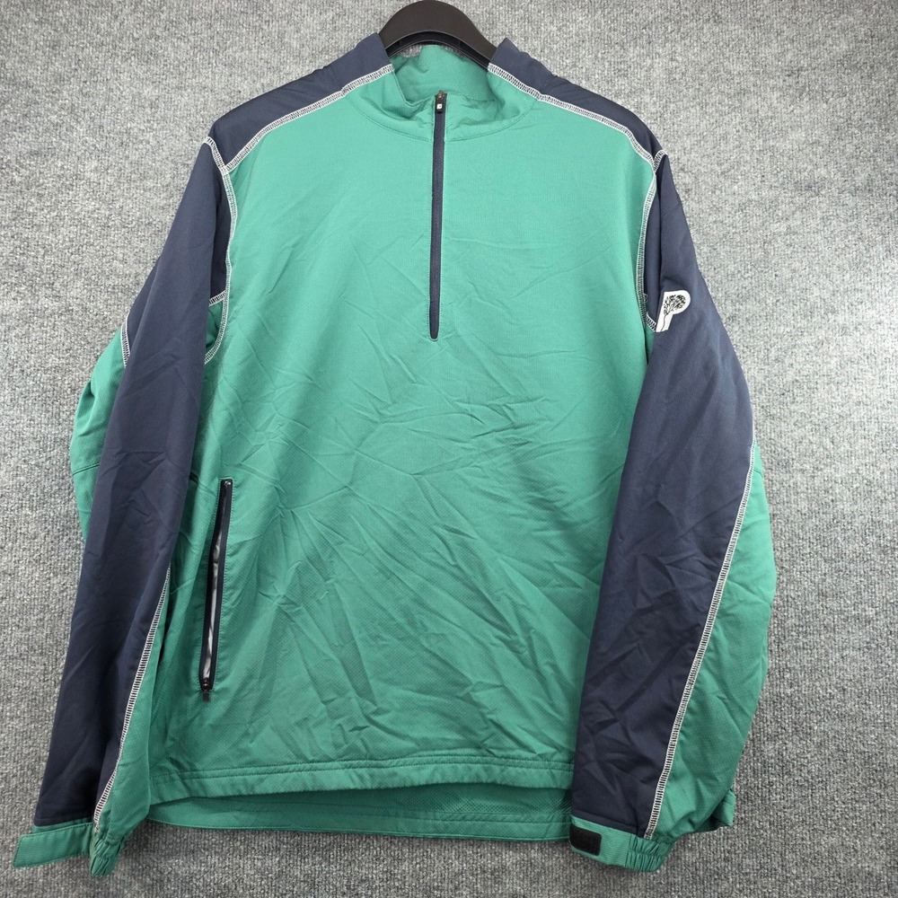 FootJoy Mens Green Navy Blue Colorblock 1/4 Zip Golf Pullover Large